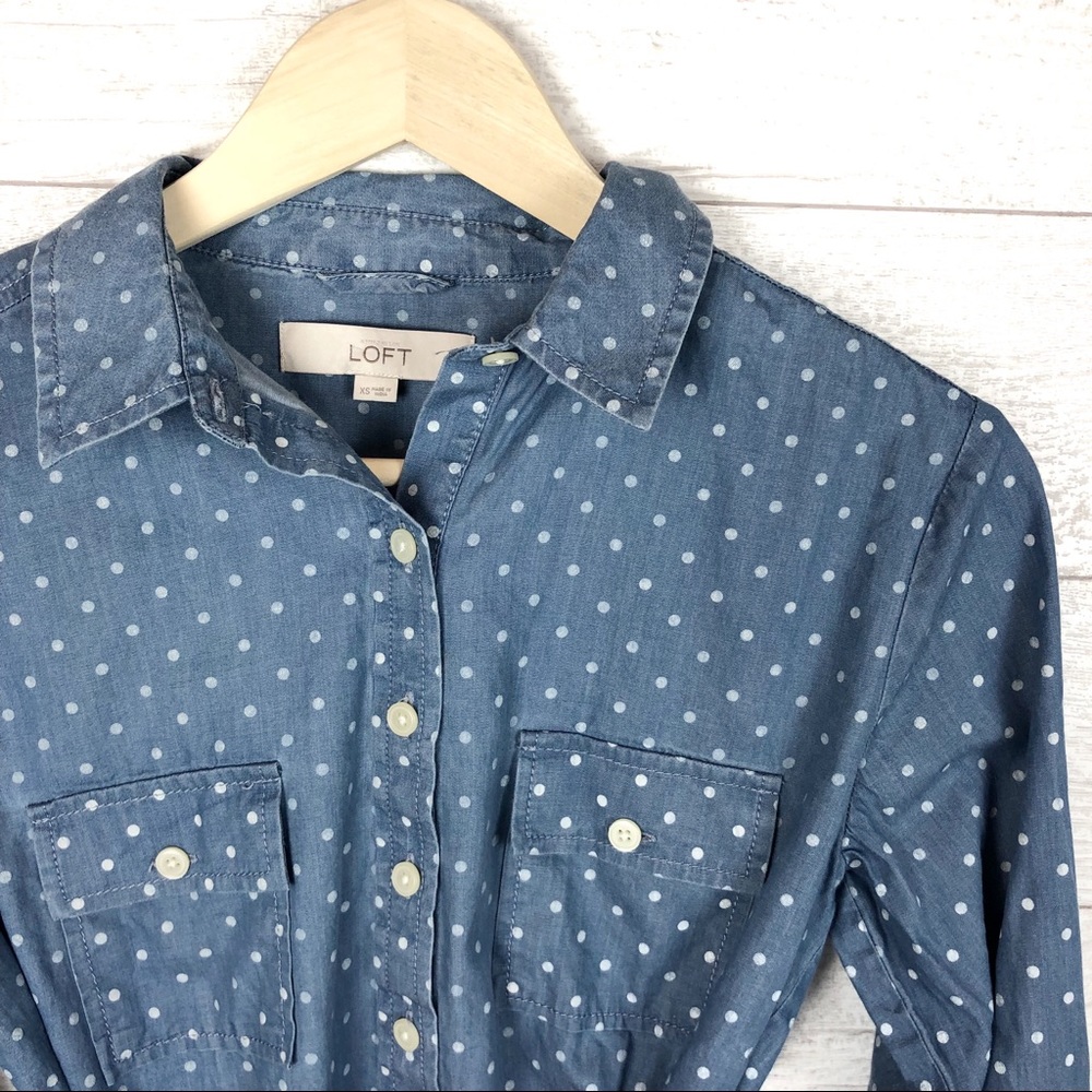 LOFT Jean Polkadot Tired Button Down Cotton Dress - Picture 4 of 8